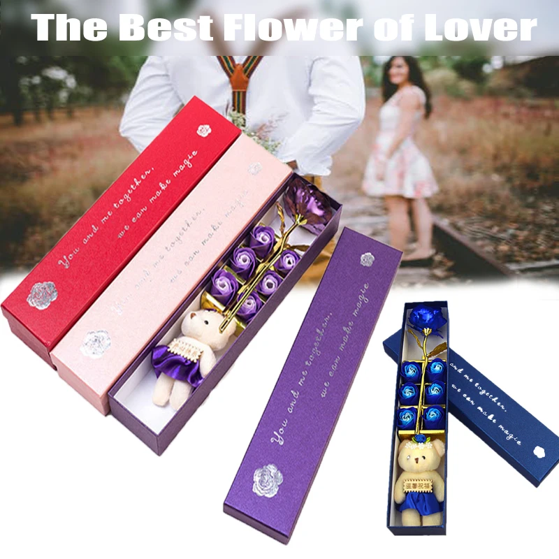 Кукла Медведь Золотая фольга цветок с роскошной коробкой Розовое Мыло