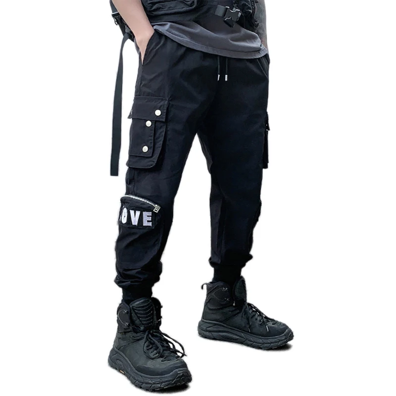 

New Arrival Multi-Pockets Functional Style Men's Joggers Pencil Pants Hip Hop Punk Elastic Waist Full Trousers Streetwear