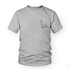 Черно-белая футболка с изображением животных Ползания, бронтозавра, футболка с изображением динозавра, женская футболка в стиле Харадзюку С мультяшным карманом и графическим принтом
