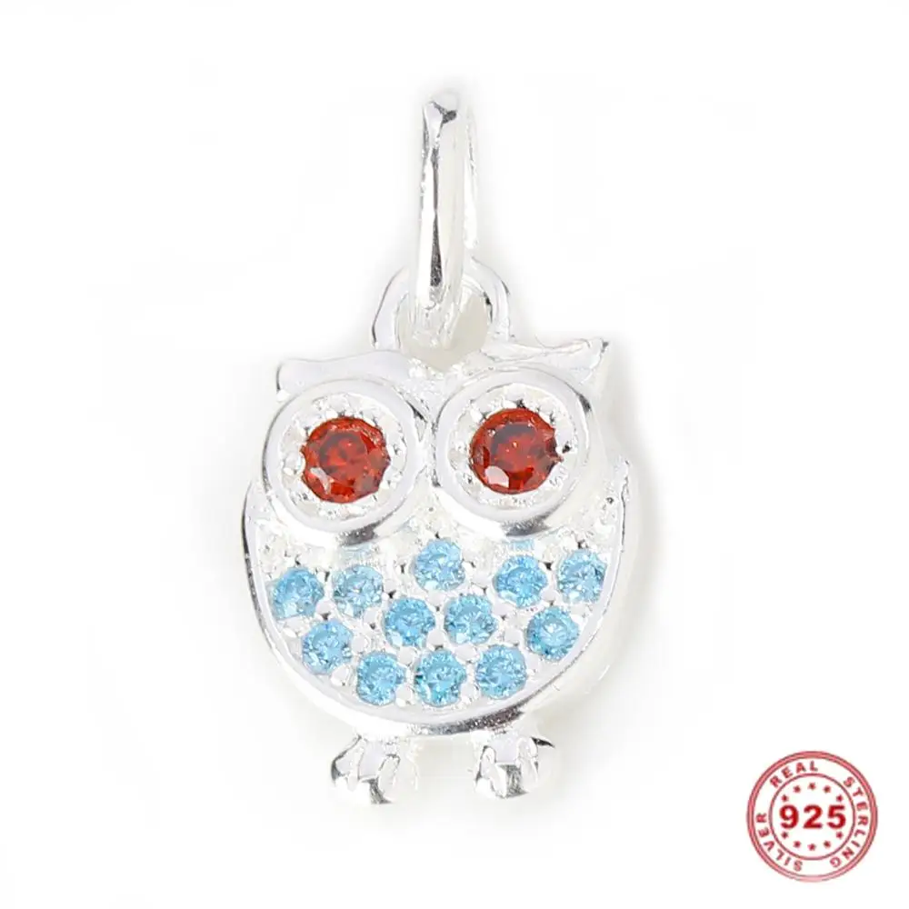 Owl Animal Red Blue Rhinestone 925 Sterling Silver Charms Golden Pendant Jewelry 15mm( 5/8&quot) x 8mm( 3/8&quot) 1 Piece | Украшения и