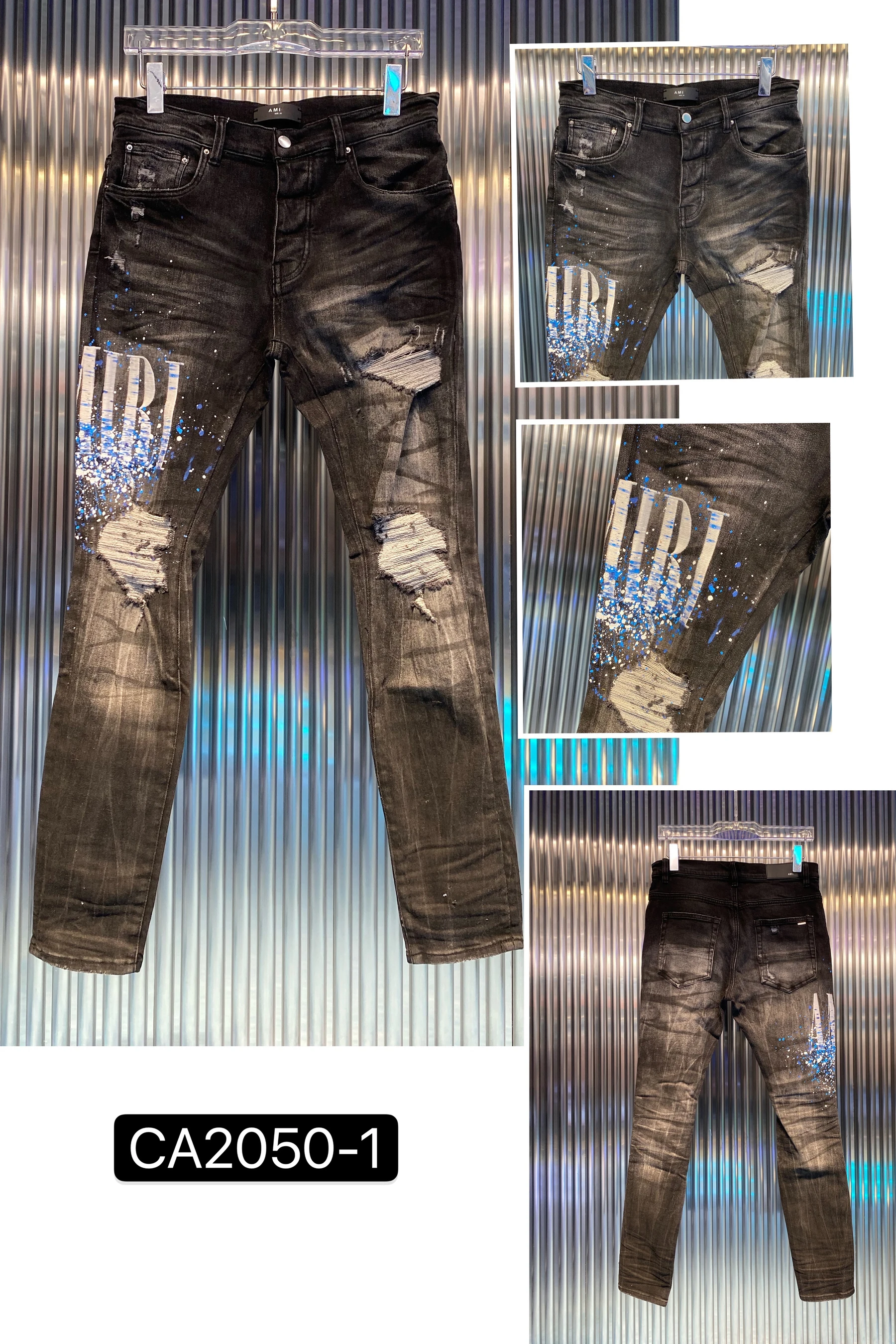 Джинсы мужские Стрейчевые с графическим принтом штаны из денима в байкерском