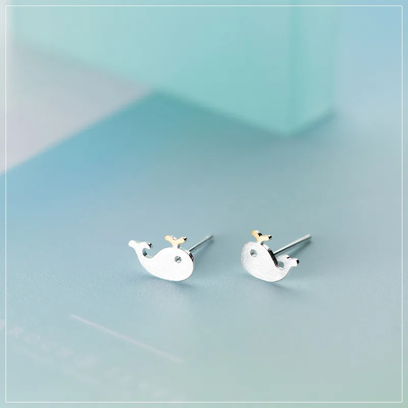 ElfoPlataSi модные серьги-гвоздики с золотым Китом подарок для женщин девушек детей