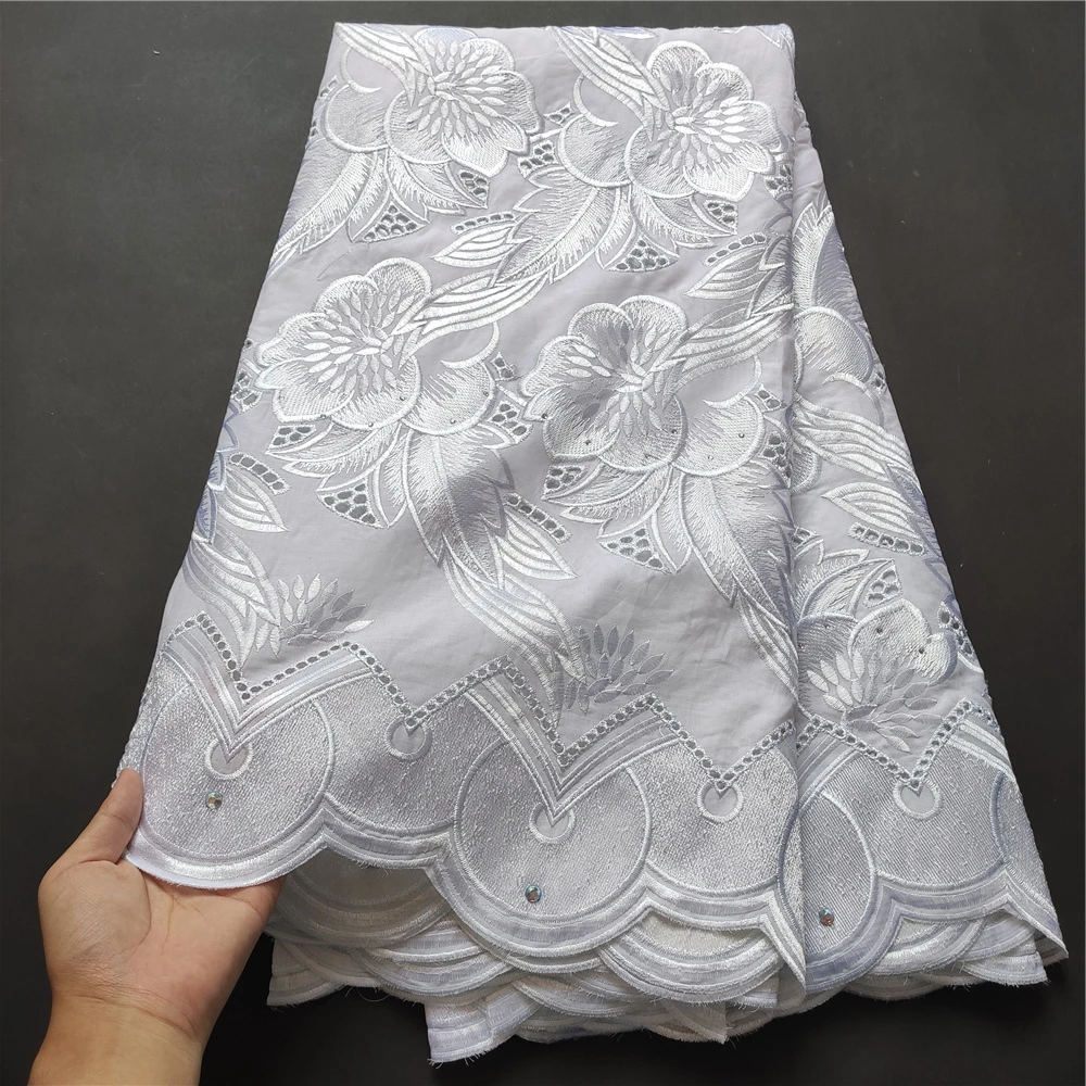 

2022Latest High Quality African Nigerian Tulle Lace Fabric Cotton Embroidered Party Dress PromGuipure Swiss Damask 5yards