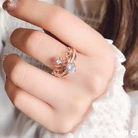 trendy korean crystal crown adjustable open rings for women girls fashion hand jewelry finger ring party birthday gifts anillos