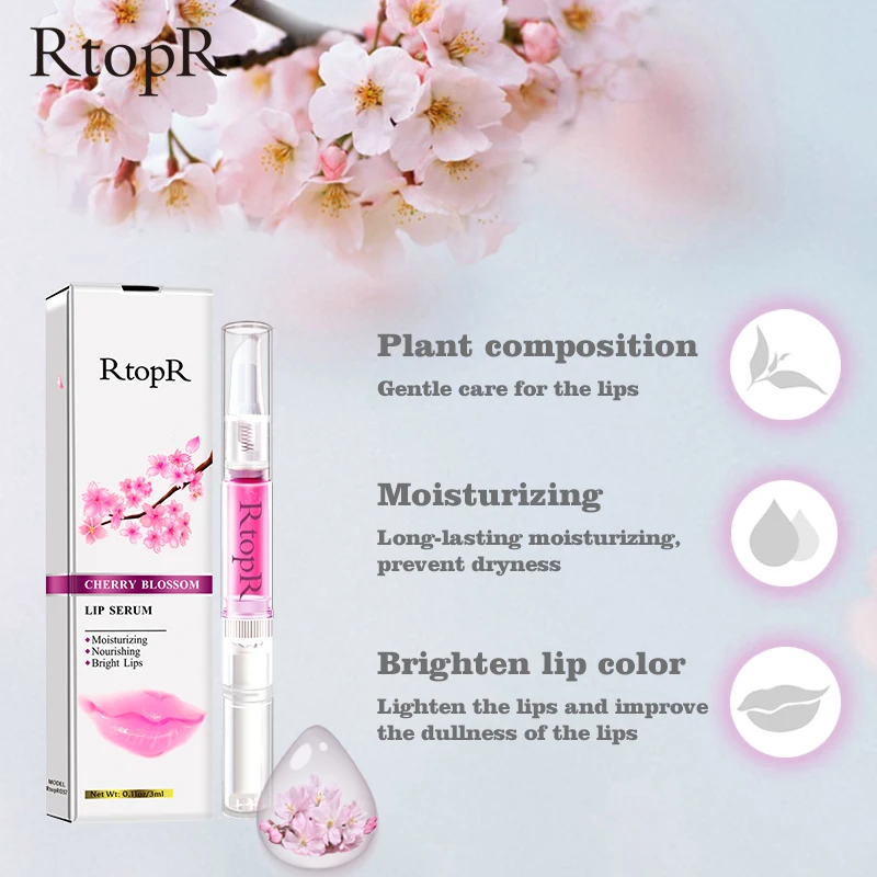 2pcs RtopR Sakura Lip Essence Anti-Dry Crack Exfoliating Repair Reduce Fine Lines Moisturizing Beauty Care 3ml | Красота и здоровье