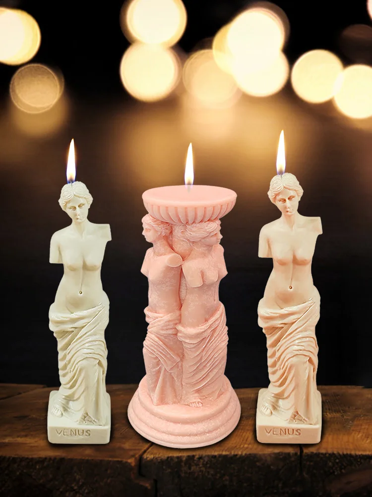 

3d DIY Candle Making Kit Roman Column Silicone Mold Venus Goddess Aromatherapy Candle Mold Plaster Mold Cake Decorating Tools