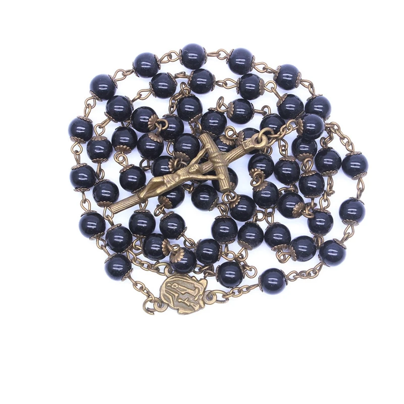 QIGO черное пластиковое ожерелье Розария с чашкой античные бронзовые католические
