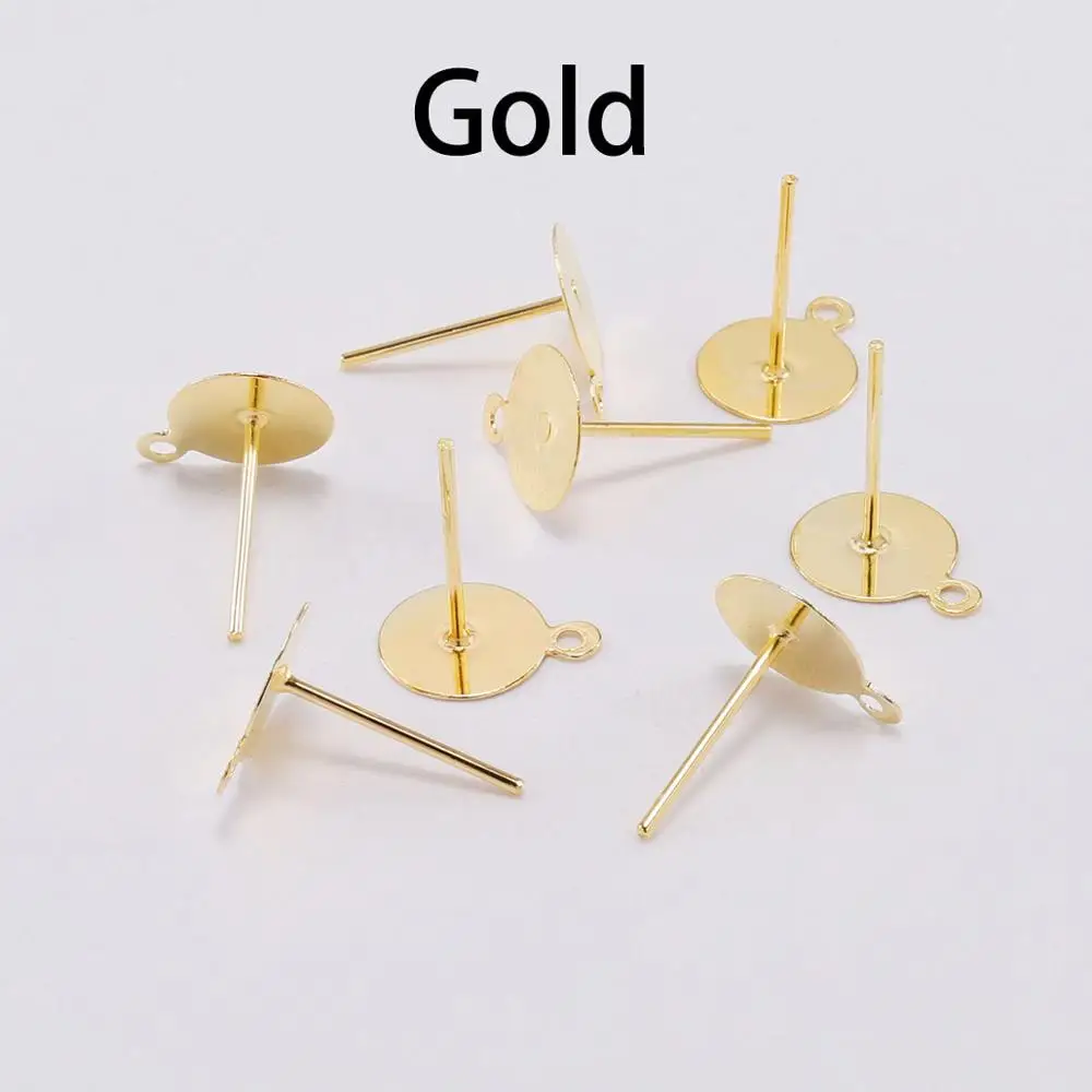 Gold 200 шт./лот 6/8/10/12 мм цвета: золотистый, серебристый пустая Сережка-гвоздик база подходит кабошон комплекты с камеями столб уха в виде капель с кристаллами в форме "сделай сам" для изготовления ювелирных изделий - Цвет: Gold