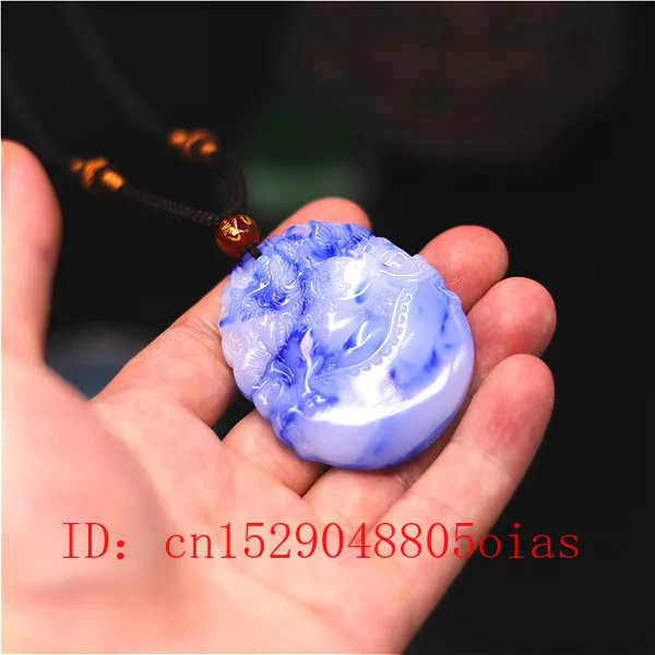 Ожерелье с подвеской в виде дракона из натурального белого и синего нефрита