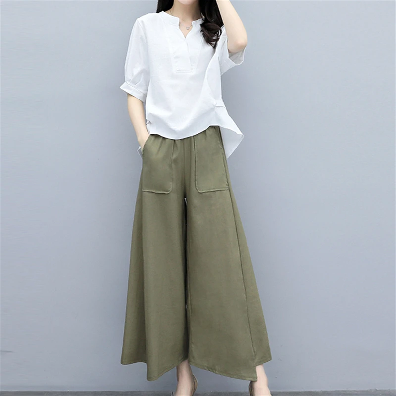 Женский комплект для отдыха из хлопка и льна Новинка лета 2020 корейский Свободный