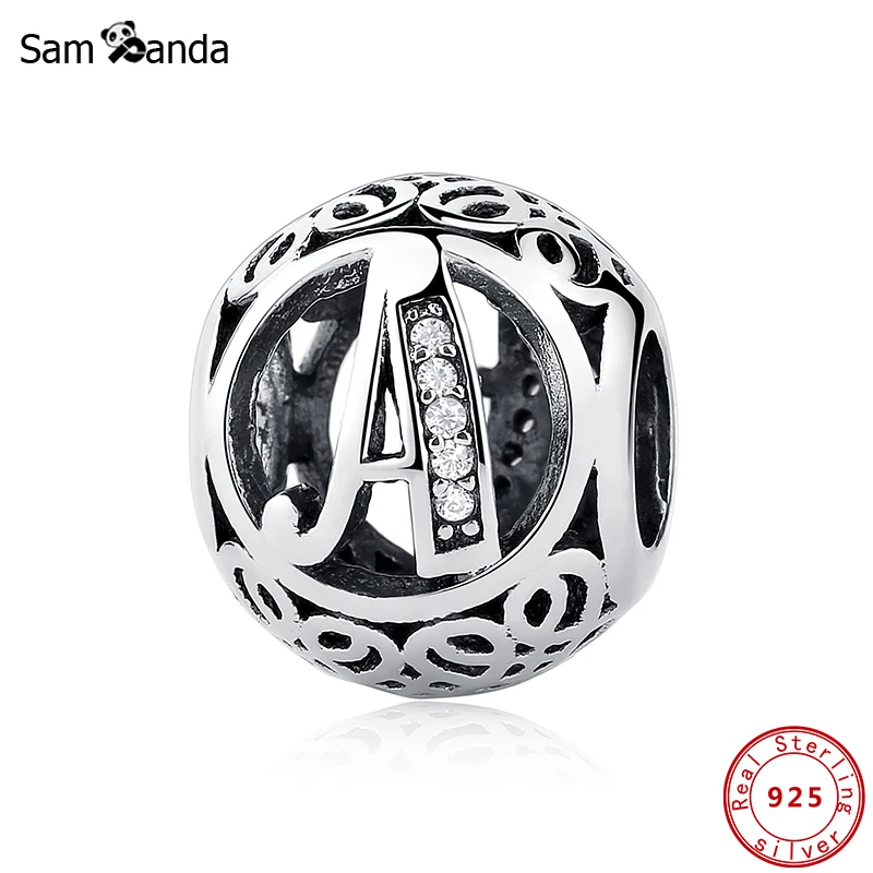 Charms 925 Sterling Silver Original Alphabet Letter Beads Charm Fit Bracelets Women Diy Crystal Jewelry Making Love Gift | Украшения и