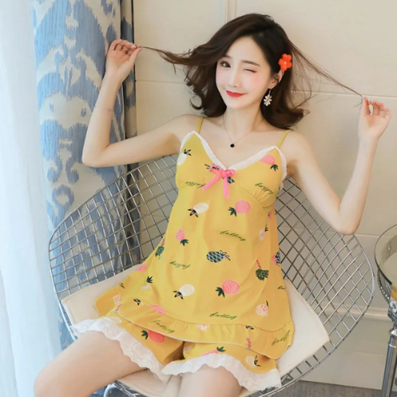 Комплект из двух предметов летний шелк кружево сатин домашняя пижама одежды