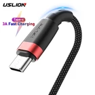 USLION 2m 1m 3A USB Type C кабель Быстрая зарядка QC3.0 USB C мобильный телефон кабель для USB Type-C устройств Зарядное устройство для Xiaomi Huawei