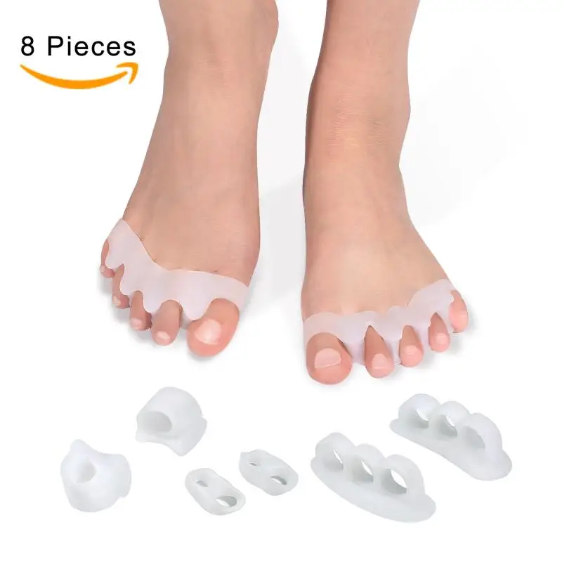 

8pcs Foot Brace Support Silicone Foot Gel Bunion Protector Kits Toe Separators Straightener Spreader Finger Toe Separator