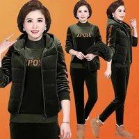 casual warm thickened tracksuit women winter hooded vest tops and pants three piece set big size velvet sweatsuit mom loungewear