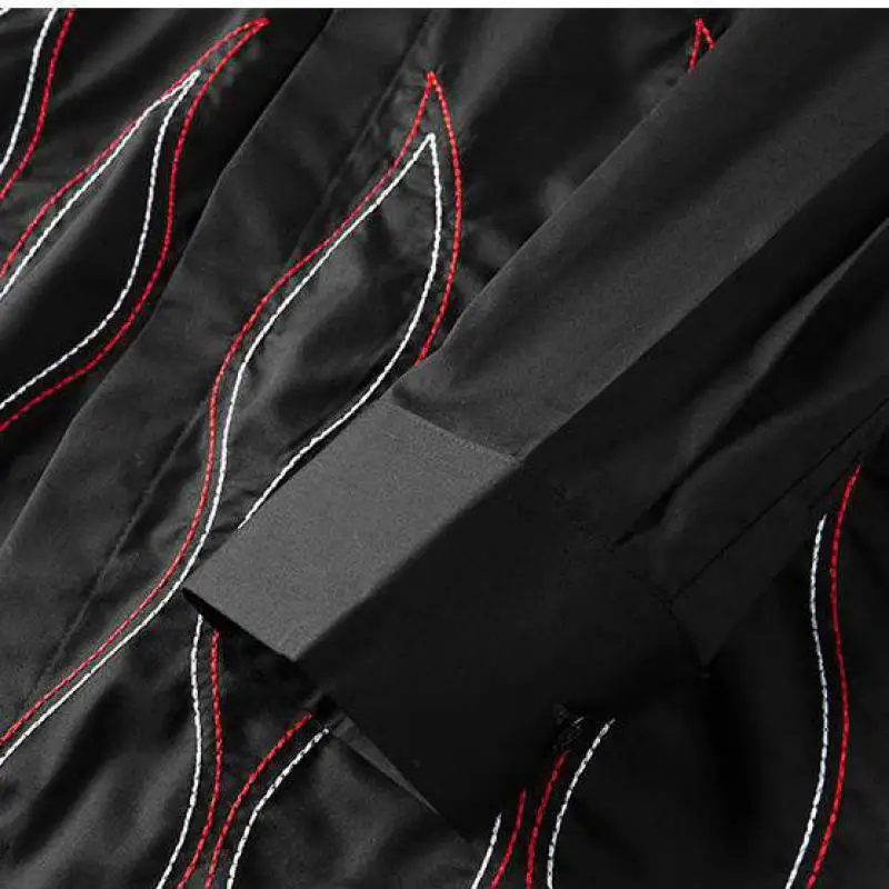 

Black White Mens Shirts Luxury Long Sleeve Flame Embroidery Casual Mens Dress Shirts Slim Fit Party Male Shirts 3XL