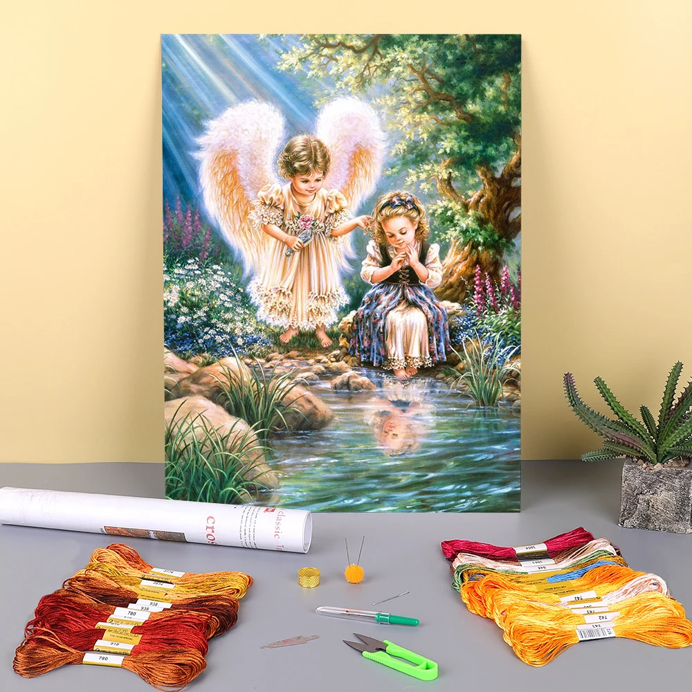 

Angel Portrait Pre-Printed 11CT Cross Stitch DIY Embroidery Set DMC Threads Hobby Painting Craft Handiwork Package Stamped