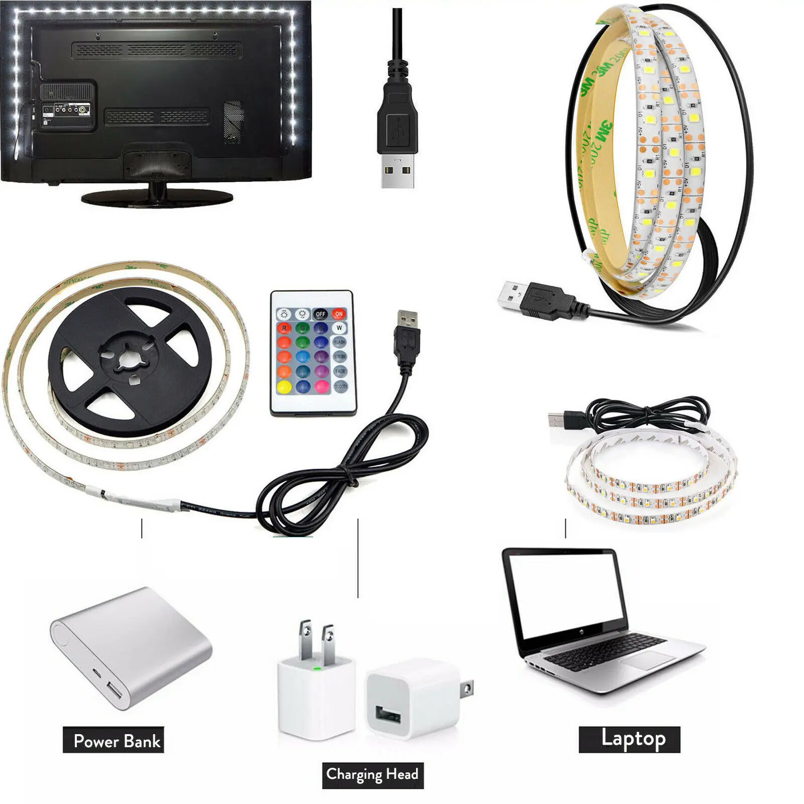 Водонепроницаемый 5 в USB RGB гибкая светодиодная лента светильник 1 м 2 3 ТВ задний