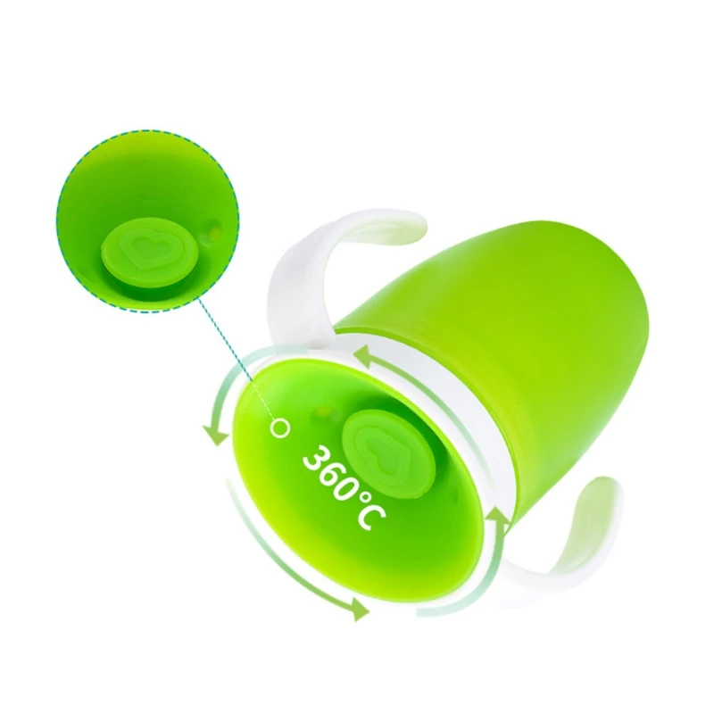 

360 Degrees Rotatable Baby Learning Drinking Silicone Cup with Double Handle Flip Lid Leakproof Infants Water Cups Bottle