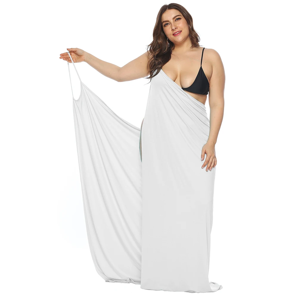 Пляжное платье накидка размера плюс XL ~ 3XL с глубоким v образным вырезом без