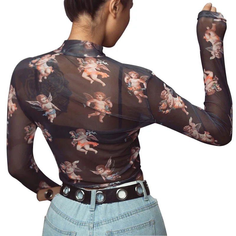 

Women Super Sheer Mesh Sexy Tops Long Sleeve Crop Tops Black Mesh Top T Shirts Transparent Sexy Club Streetwear Tees Beach Tops