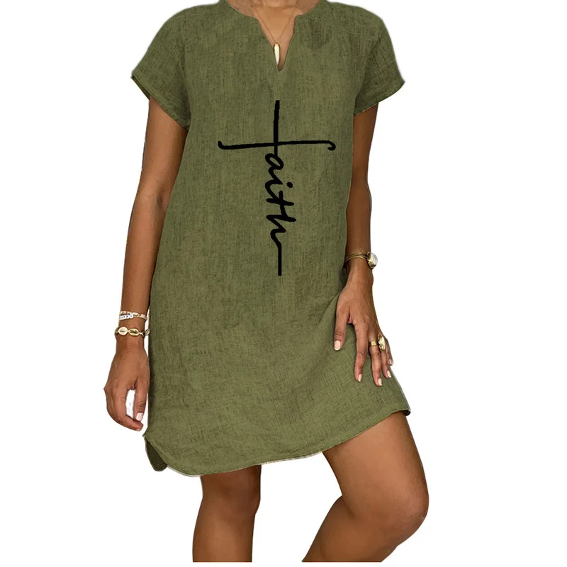 

Dresses Women Short Sleeve V Neck Mini Dress Ladies Vestidos Oversize Vintage Casual Woman Dresses Summer Dress 5XL