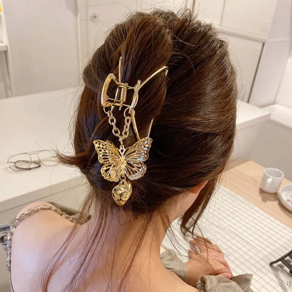 Металлическая Заколка-краб для волос с длинной бабочкой золотистые и