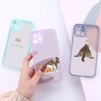 cute cat phone case for iphone 13 12 11 mini pro xr xs max 7 8 plus x matte transparent purple back cover
