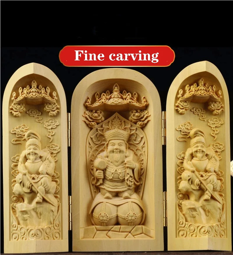 

Solid wood carving three open Buddha Decorative statue Modern art sculpture Collapsible Home living room bedroom decoration