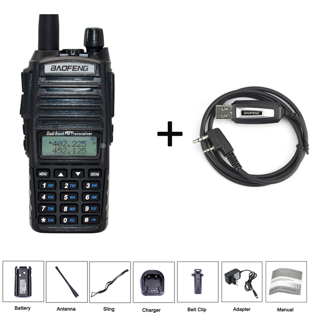 uv82-cab Baofeng UV-82 рация 8 Вт двойной PTT двухстороннее радио 2800 мАч Двухдиапазонный портативный 10 км приемопередатчик UV82 рация CB радио - Цвет: uv82-cab