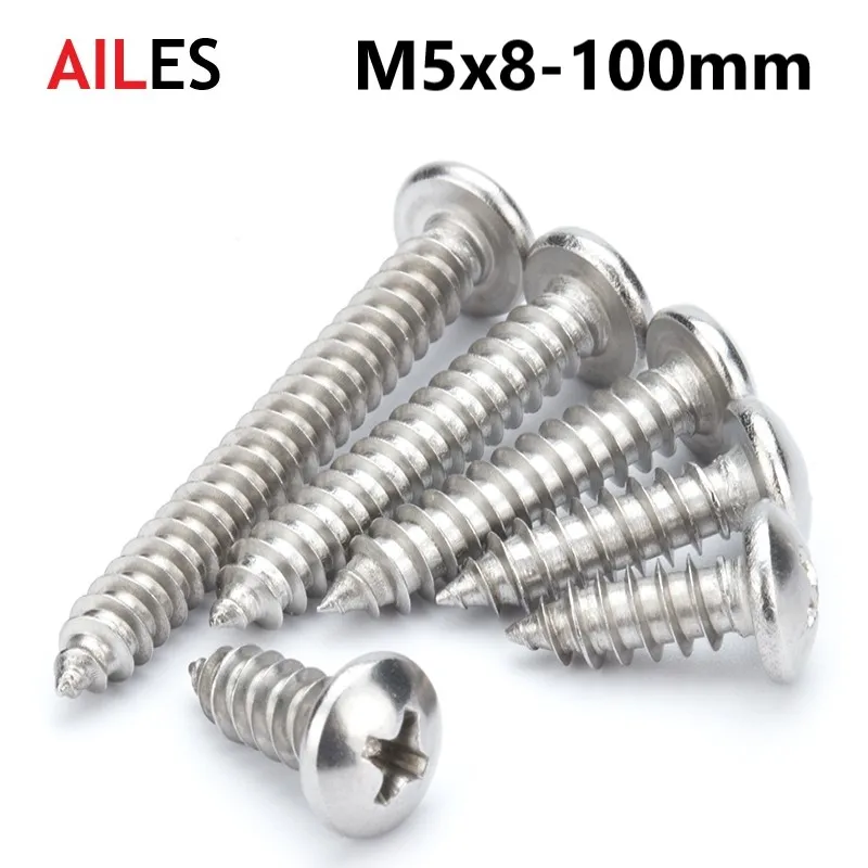 

Самонарезающие винты M5, крестовые встраиваемые Винты с головкой из нержавеющей стали 304, болты Phillips 8, 10, 16, 20, 25, 30, 50, 60, 70, 80, 100 мм