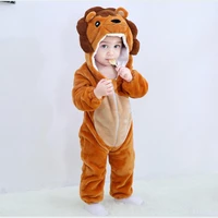 hot sale winter babe animal lion dinosaur pajamas baby girl cotton clothes flannel rompers hooded cartoon infant onesie for kid
