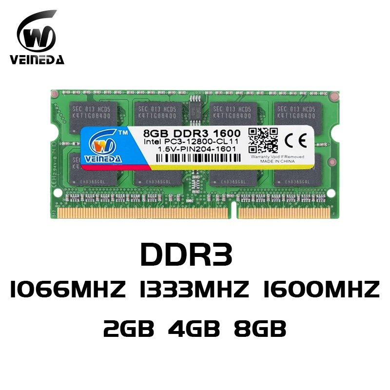 VEINEDA, память для ноутбука DDR3, 8 ГБ, 4 Гб, 2 Гб, DDR 3, 1333 МГц, 1600 МГц, sodimm ram, память для ноутбука, 204pin, 1,5 в, для ноутбука Intel, AMD
