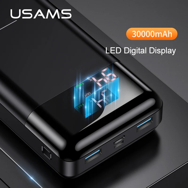 USAMS 3000 мАч Внешний аккумулятор светодиодный дисплей qc 3 0 3A Быстрая зарядка