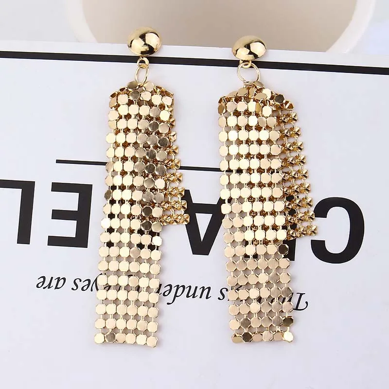 

European and American sexy women's Korean exaggerated temperament two-color sequins tassel long earrings