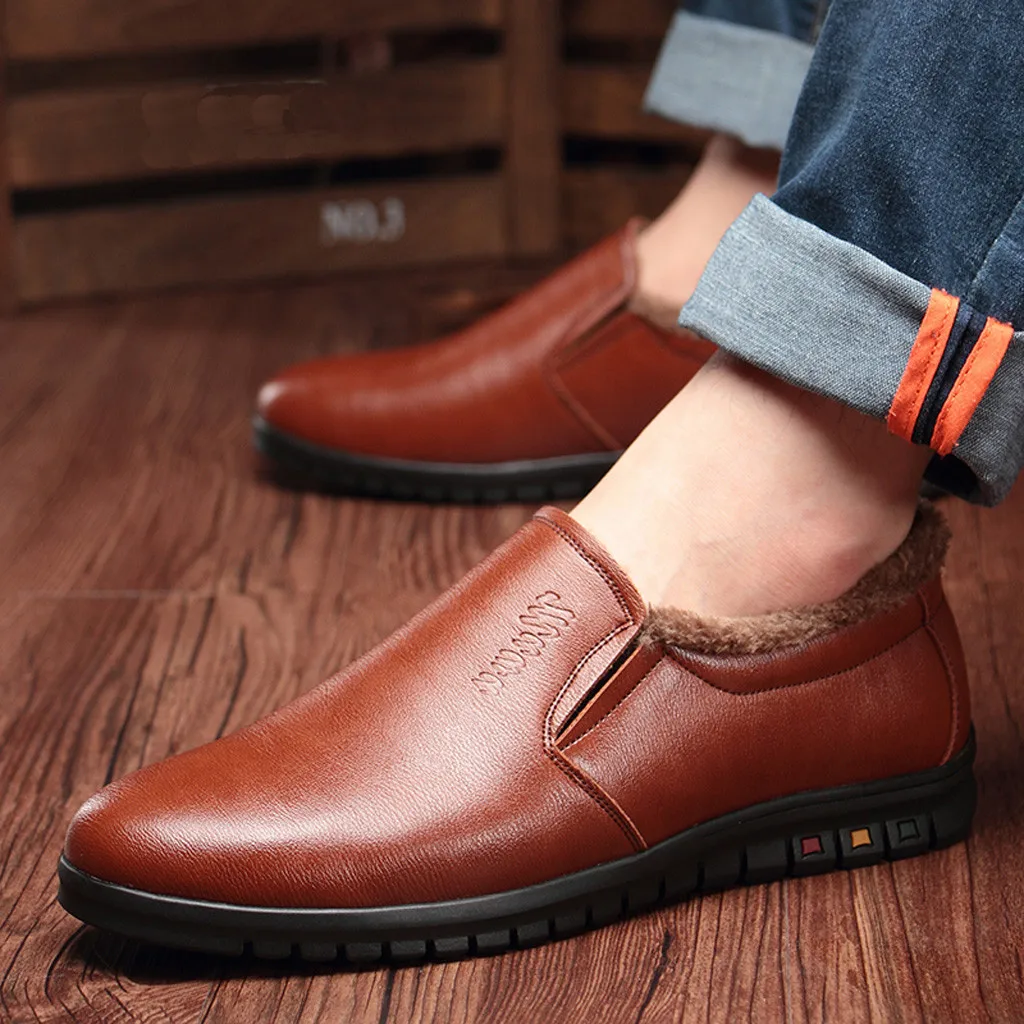

shoes men casual fashion business leather shoes Vintage Men Leather Flat Shoes Keep Warm Cotton Round Toe Formal Business Shoes
