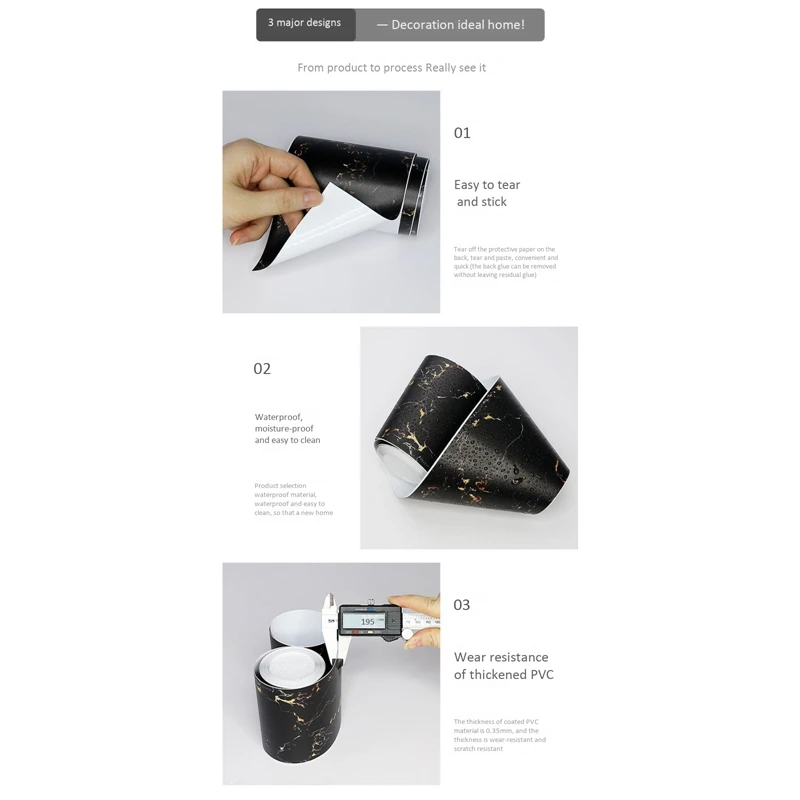 

Marble Waistline DIY Decorative Stickers PVC Waterproof Self Adhesive Wallpaper for Kitchen,Bathroom,Living Room,Etc