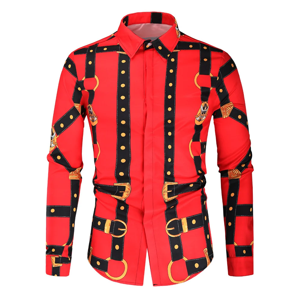 

Mens Spring Long Sleeve Clothing Camisas Hombre Chemise Retro Palace Printed Slim Casual Fit Office Outwear Dating Travel Shirts