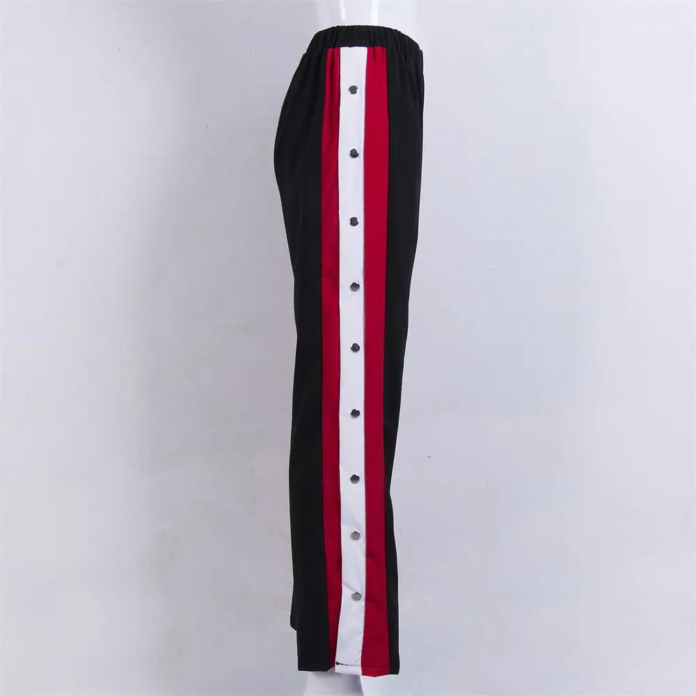 Модные женские длинные брюки с разрезом и боковыми пуговицами повседневные