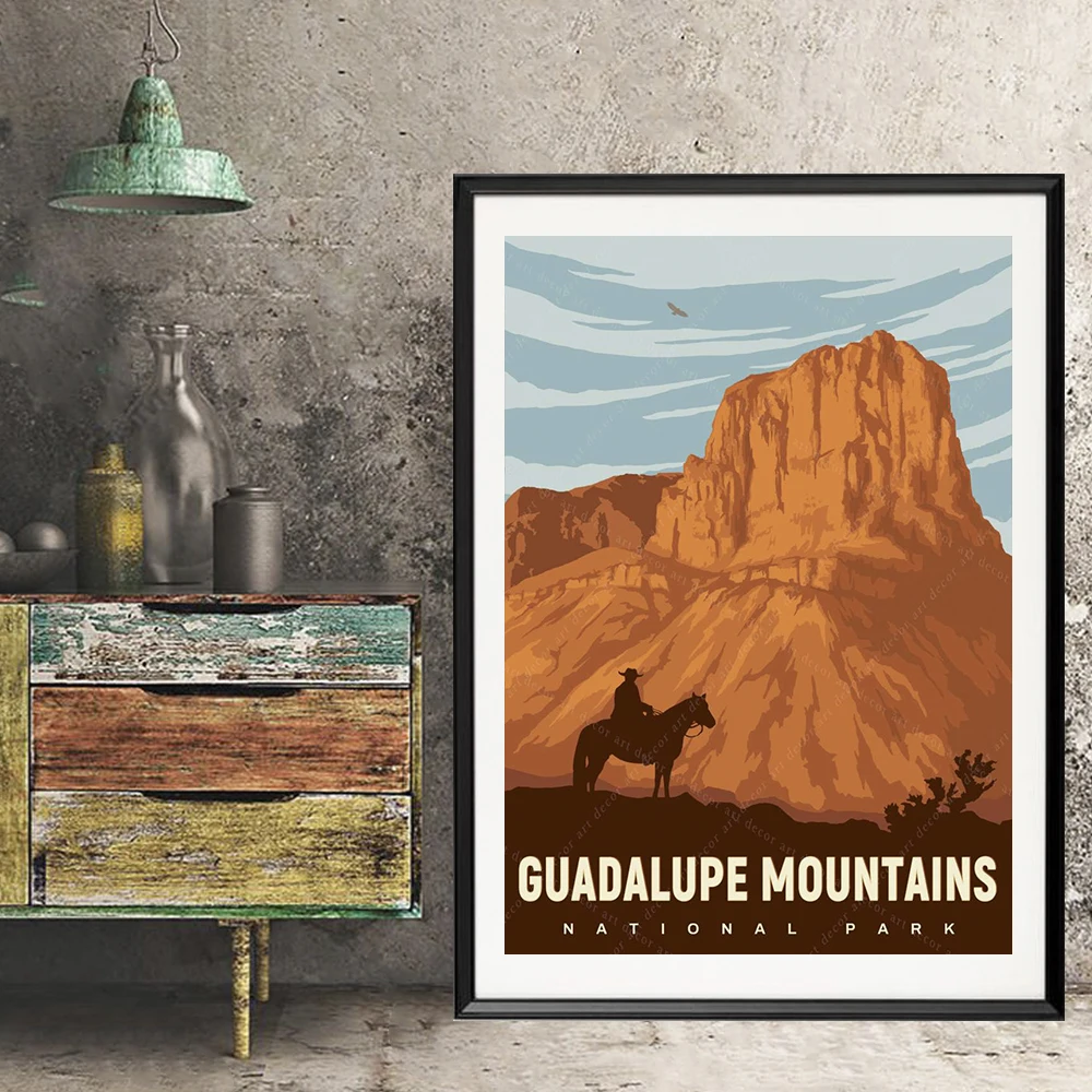 

America Guadalupe Mountains National Park Vintage Travel Poster Canvas Painting Kraft Posters Coated Wallsticker Home Decor Gift