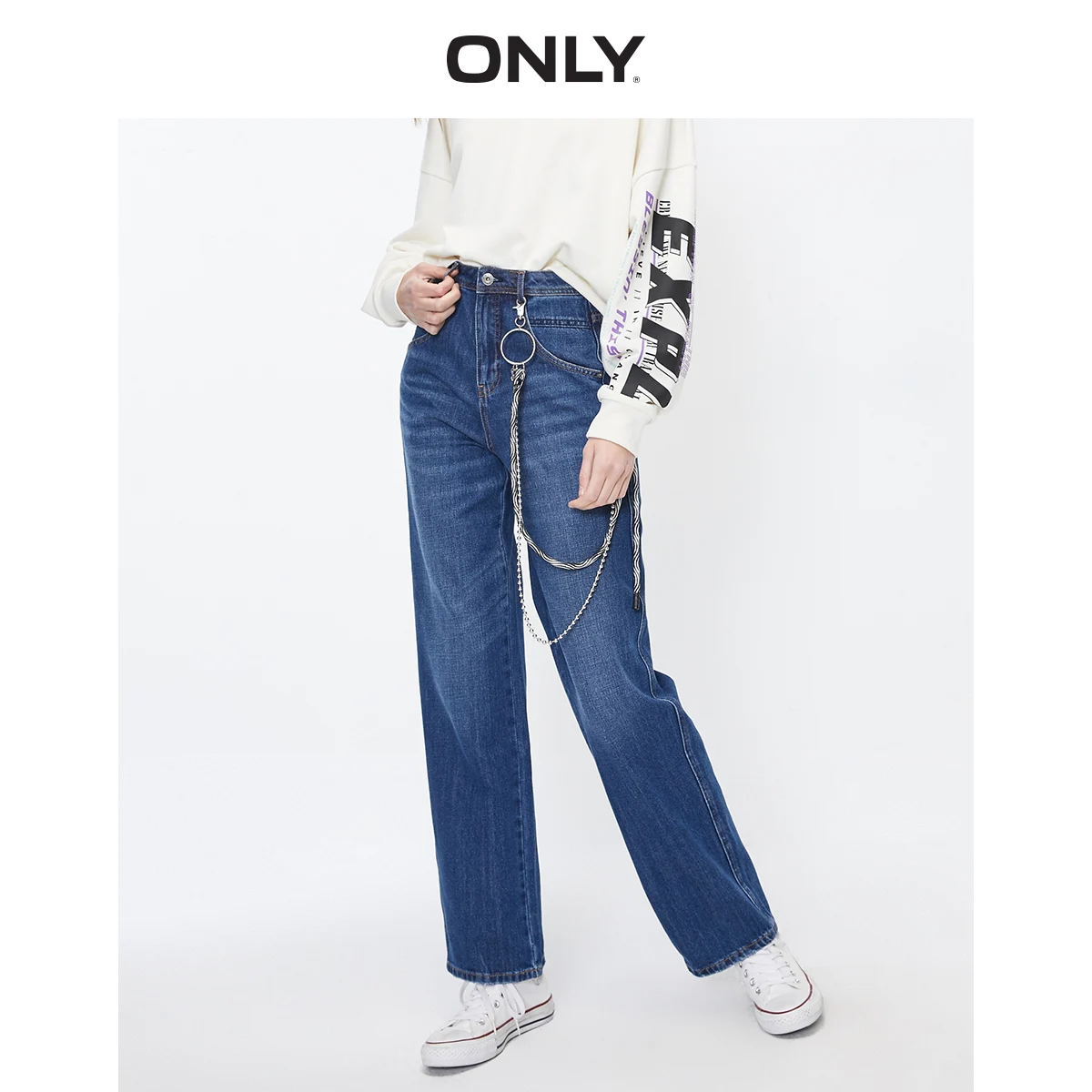 

ONLY Women's Loose Straight Fit 100% Cotton High-rise Jeans |120132543