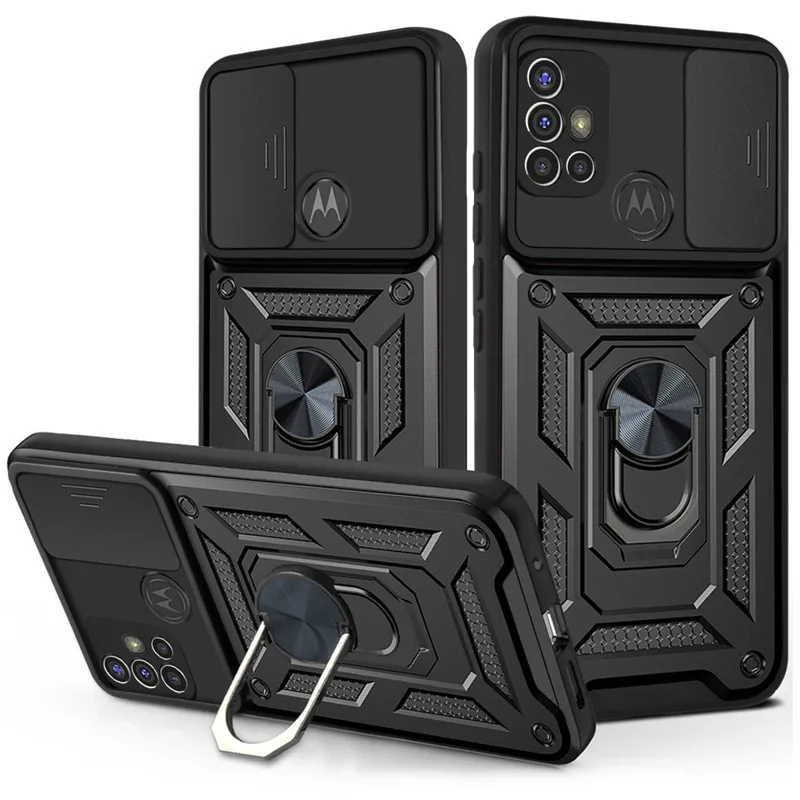 Slide Camera Armor Phone Case For Motorola G10 G20 G30 Silicone Metal Magnetic Ring Cover For Moto G50 G60 G100 G60S G200 Cases