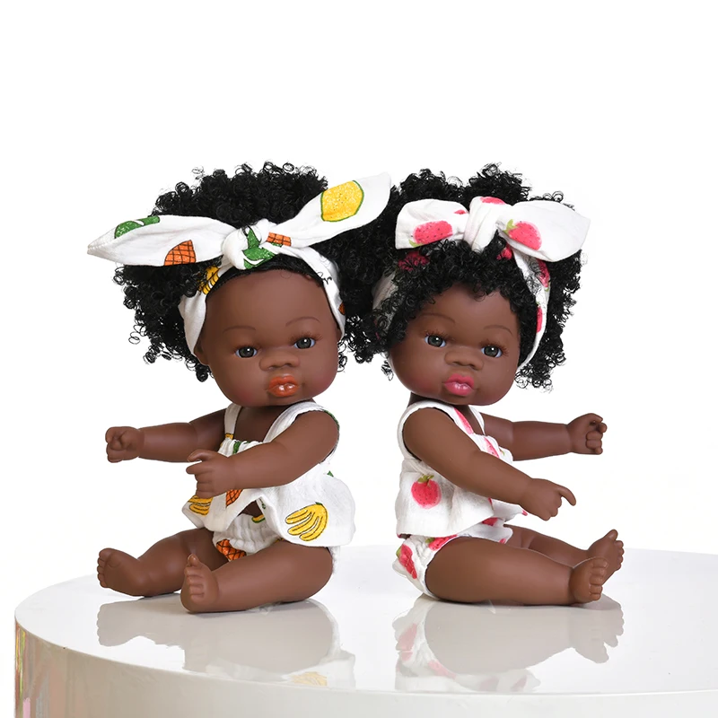 

35CM American Reborn Black Baby Doll Bath Play Full Silicone Summer Dress Dolls with Suspender skirt Baby Doll Toy Girl Gift