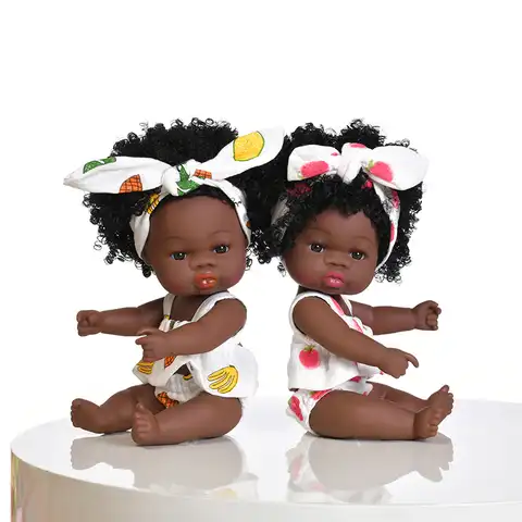 Куклы-реборн американские, силиконовые, полностью черные, 35 см, летнее платье, африканская кукла