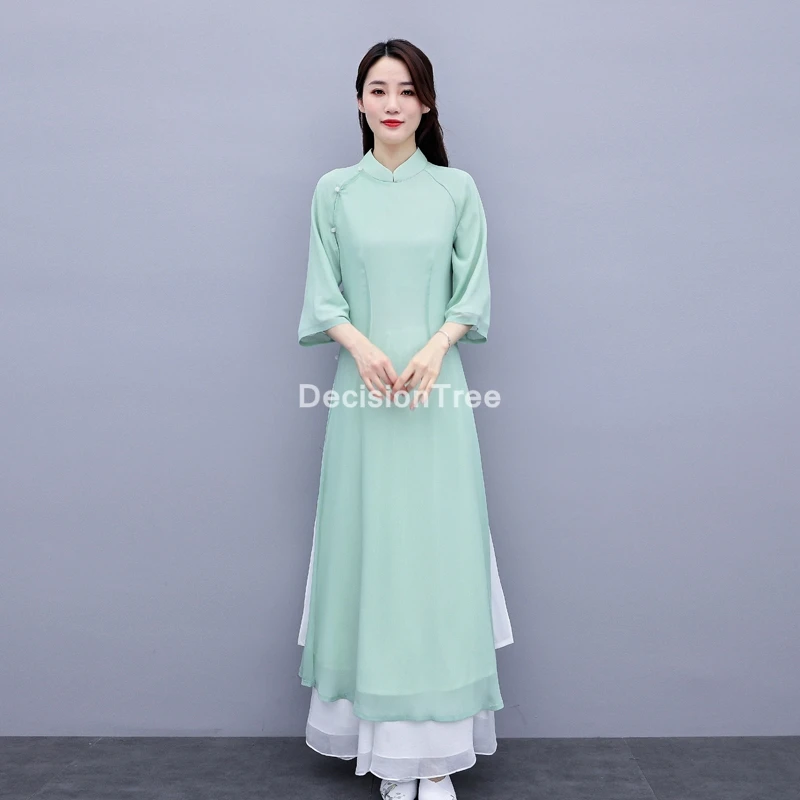 

Элегантное шифоновое платье aodai, костюм в фольклорном стиле с брюками, элегантное улучшенное платье aodai, 2021
