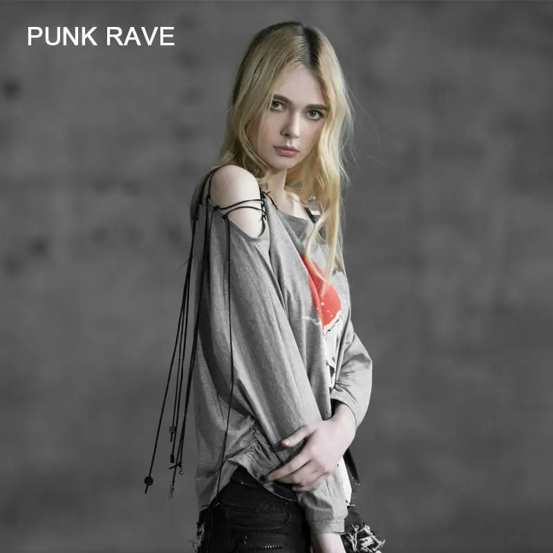 Женская футболка в стиле панк с принтом Goth Skull и полосками PT034|Футболки| |