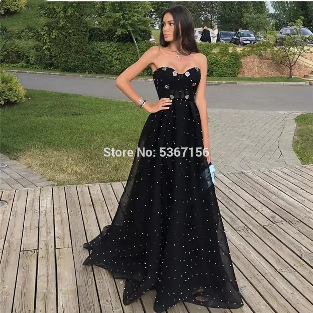 Черные мусульманские Вечерние платья трапециевидной формы с бисером без рукавов