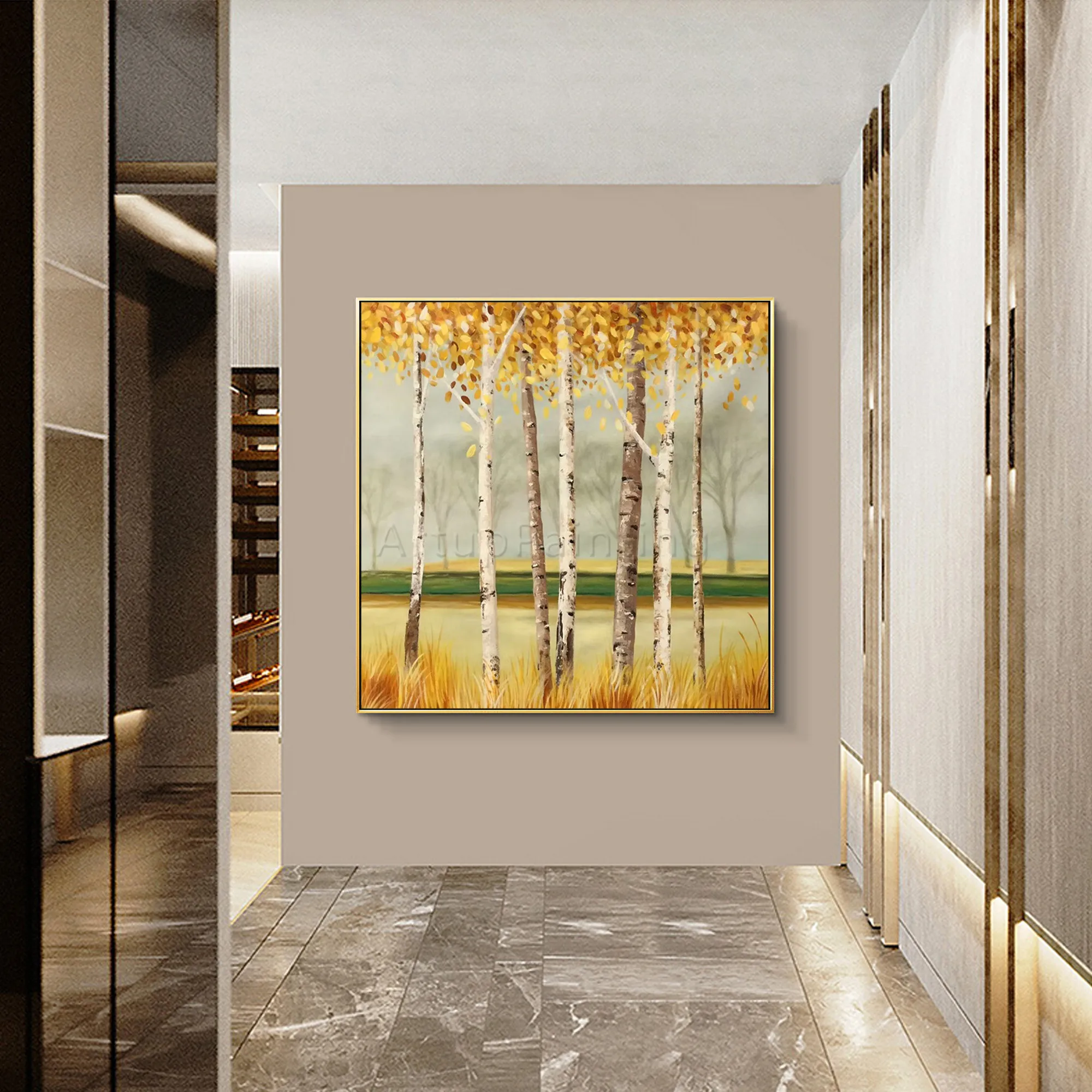 Goede Originele Grote Acryl Textuur Moderne Abstracte Gouden Boom Bloem Olieverfschilderij Wall Art Foto Woonkamer Home Decor