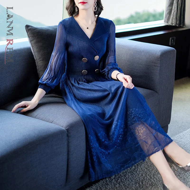 Женское длинное плиссированное платье LANMREM винтажное свободное эластичное