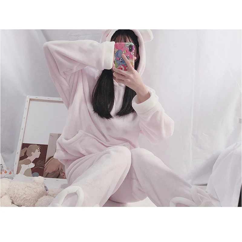 Новинка зимы 2019 Корейская женская пижама утолщенная Коралловая фланелевая с